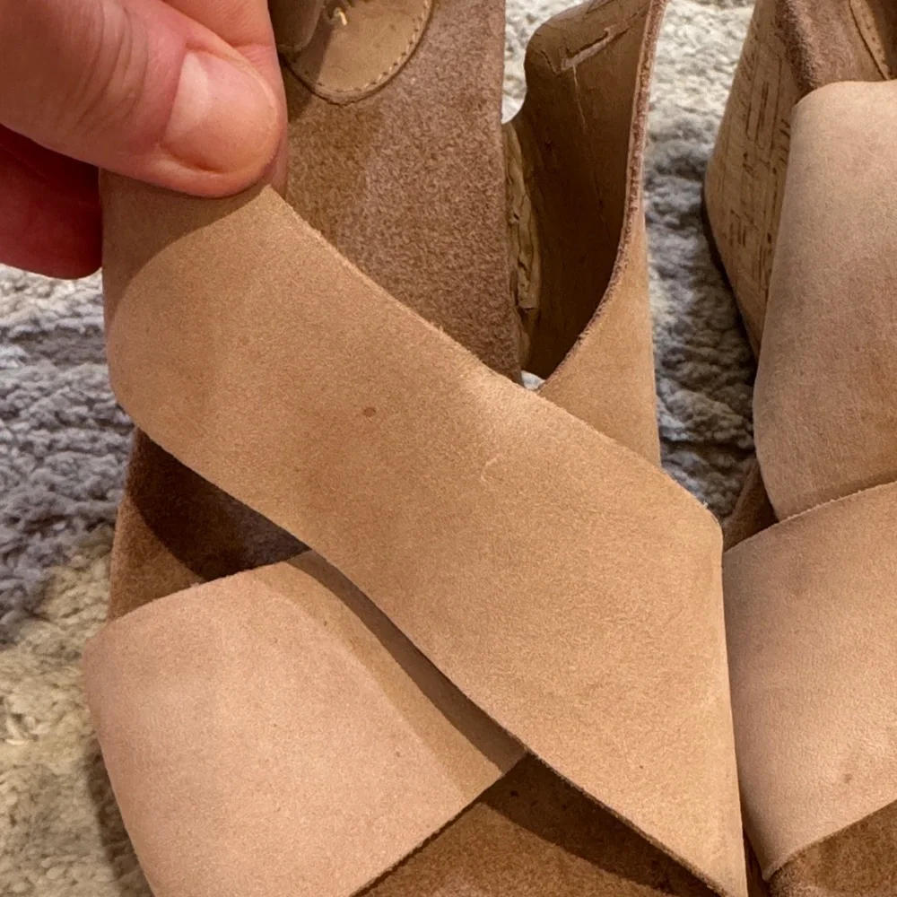 Clarks Beige Suede Cross-Strap Wedge Sandals